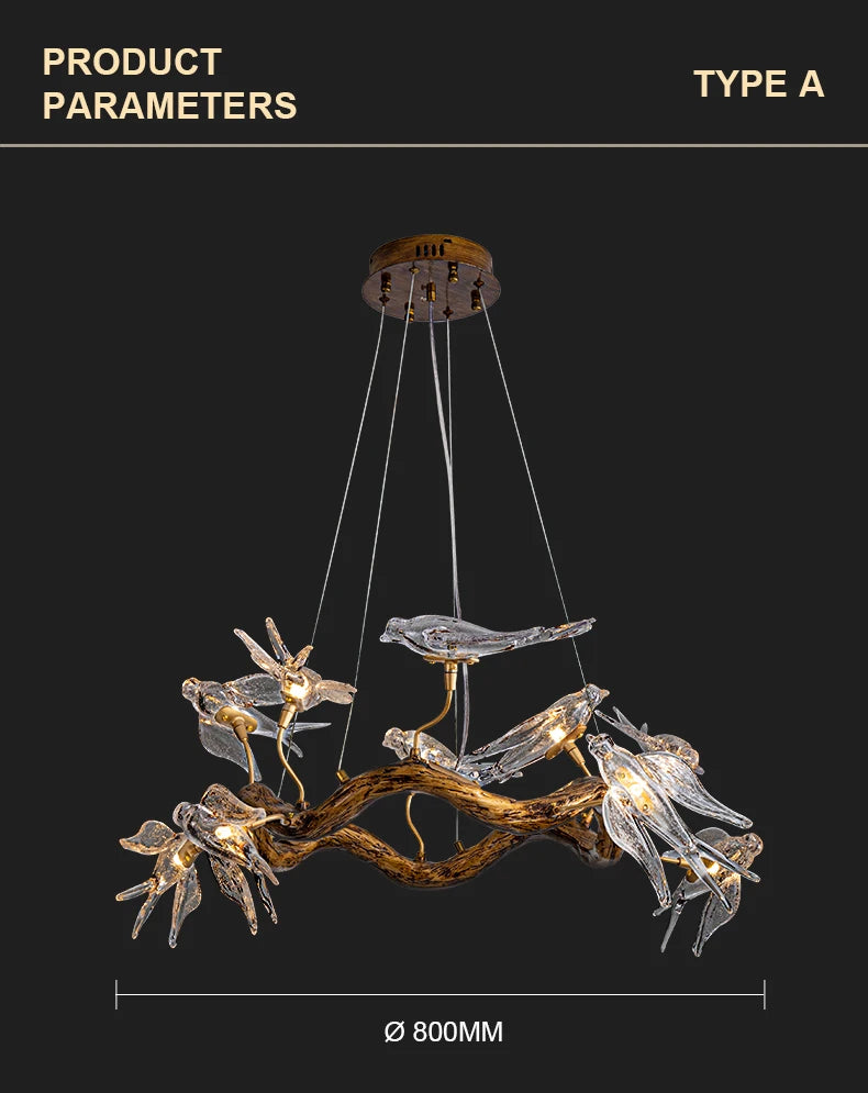 Vintage round bird chandelier with swallow design by MC THE BLACK DIAMOND, featuring intricate lighting fixture details in a classic style.