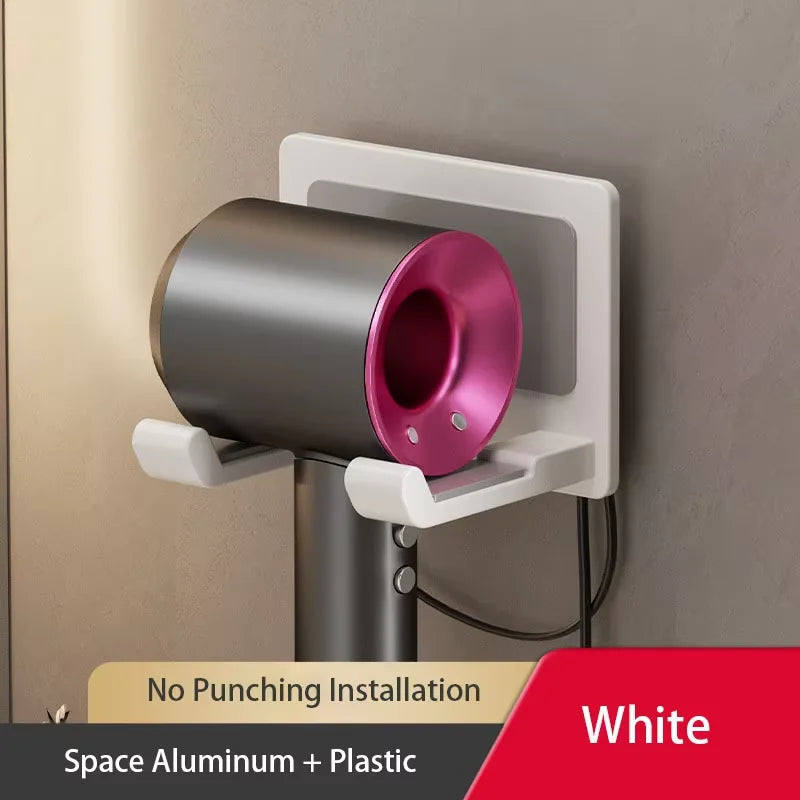MC THE BLACK DIAMOND hair dryer hanger with suction cup mount, multi-function storage shelf for bathroom organization.