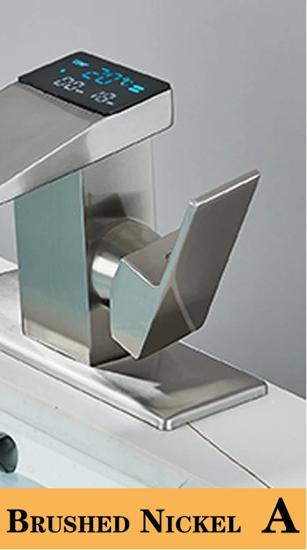 MC THE BLACK DIAMOND LED waterfall bathroom sink faucet with deck mount mixer and modern design, shown from side view.
