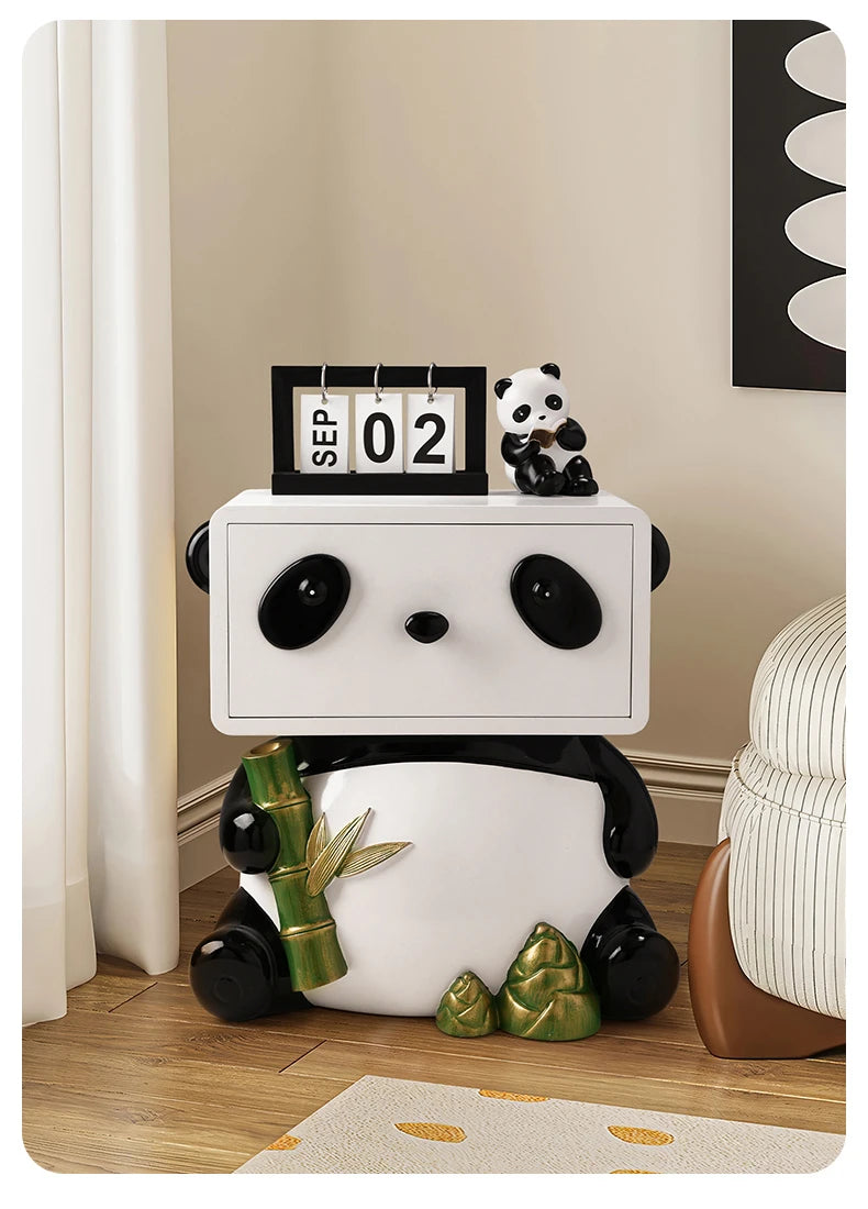 Cute panda-themed bedside table by MC THE BLACK DIAMOND, featuring creative floor storage and a charming nightstand design.