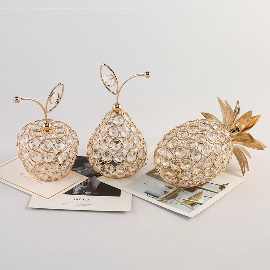 Gold crystal pineapple tabletop centerpiece by MC THE BLACK DIAMOND, perfect for home decor, featuring a shiny gold finish and intricate detailing.