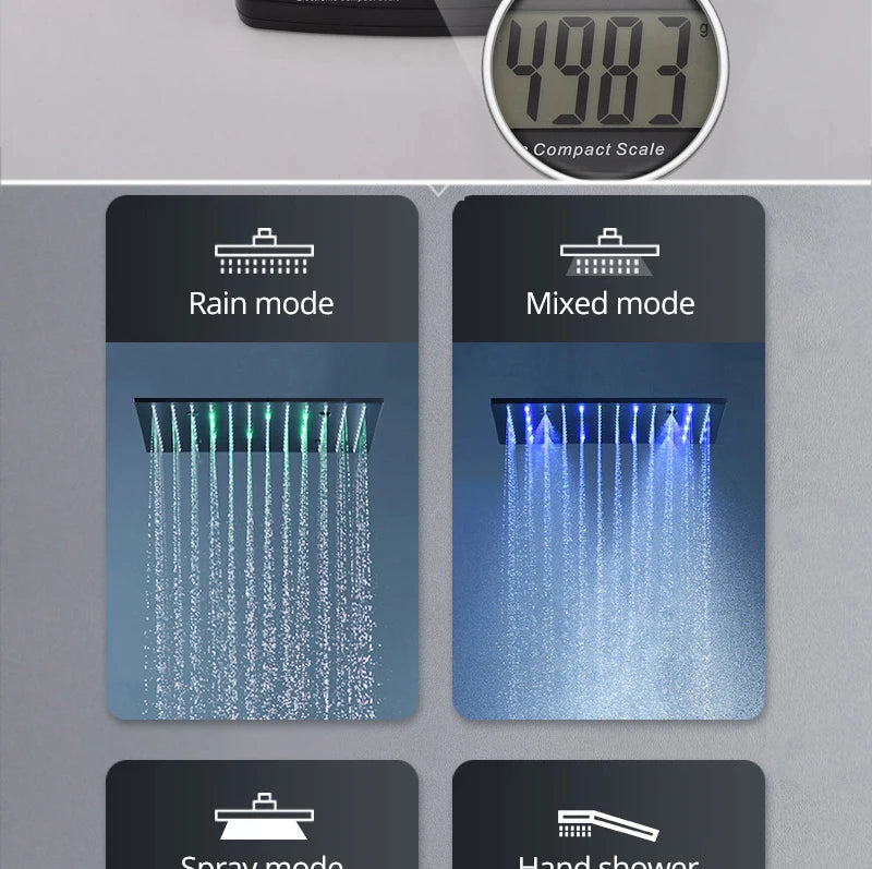 MC THE BLACK DIAMOND LED shower head set with side massage jets and constant temperature valve mixer for a luxurious shower experience