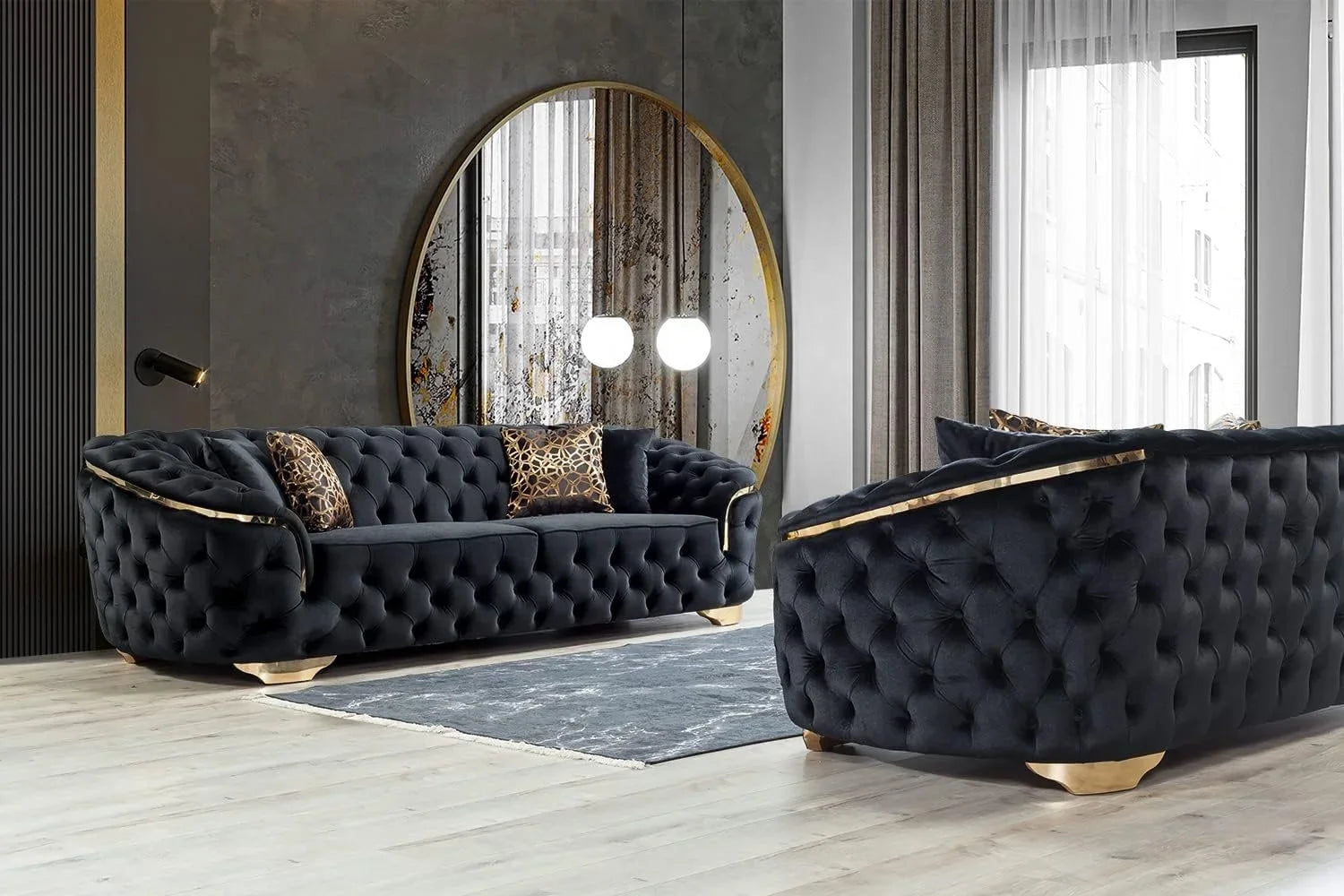 Black velvet 2-seater sofa from 𝕄𝕔 𝕋𝕙𝕖 𝔹𝕝𝕒𝕔𝕜 𝔻𝕚𝕒𝕞𝕠𝕟
