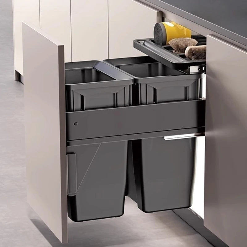 Black MC THE BLACK DIAMOND Hidden Trash Can with lid for kitchen food waste disposal, discreet garbage bin for kitchens.