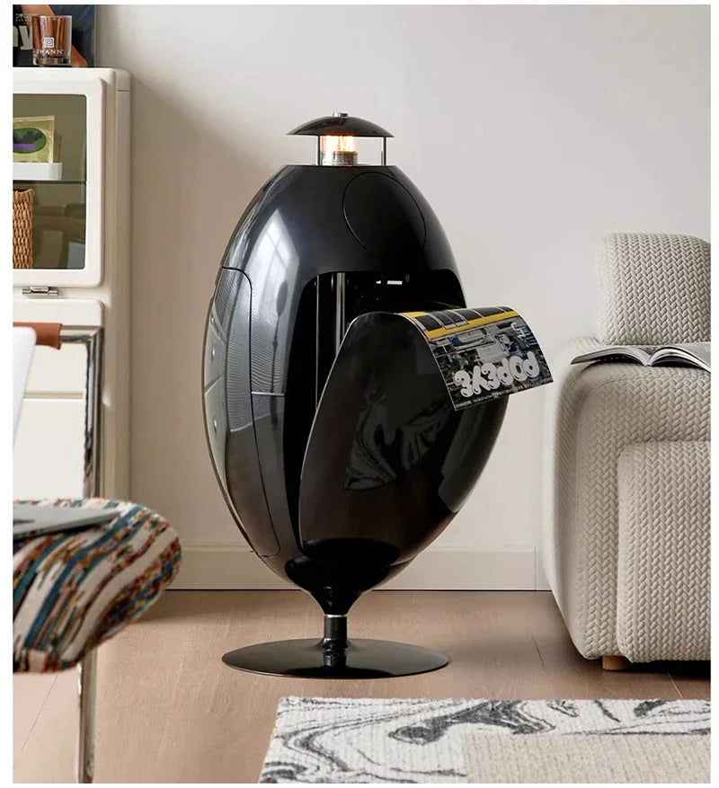Large dinosaur egg design trash can by MC THE BLACK DIAMOND, durable garbage collector with a creative dinosaur motif.