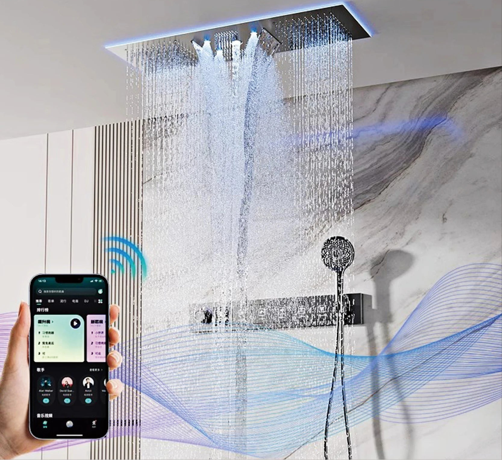 Luxury brass gunmetal LED display thermostatic shower for bathtub and shower from MC THE BLACK DIAMOND, featuring modern design and controls.