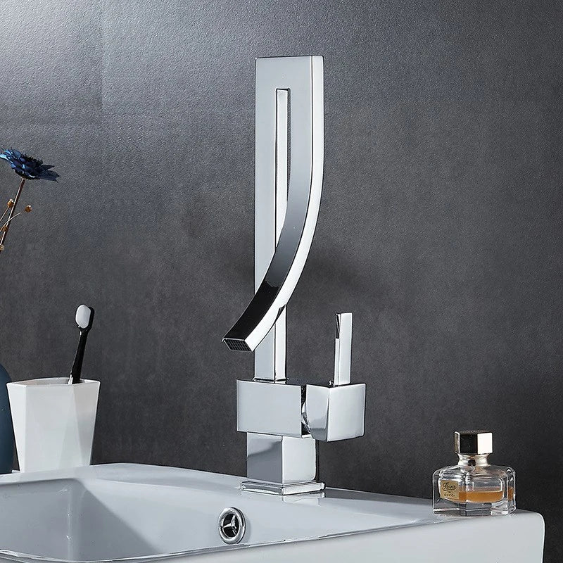 MC THE BLACK DIAMOND brass square bathroom basin faucet mounted on a modern white sink with sleek design and polished finish