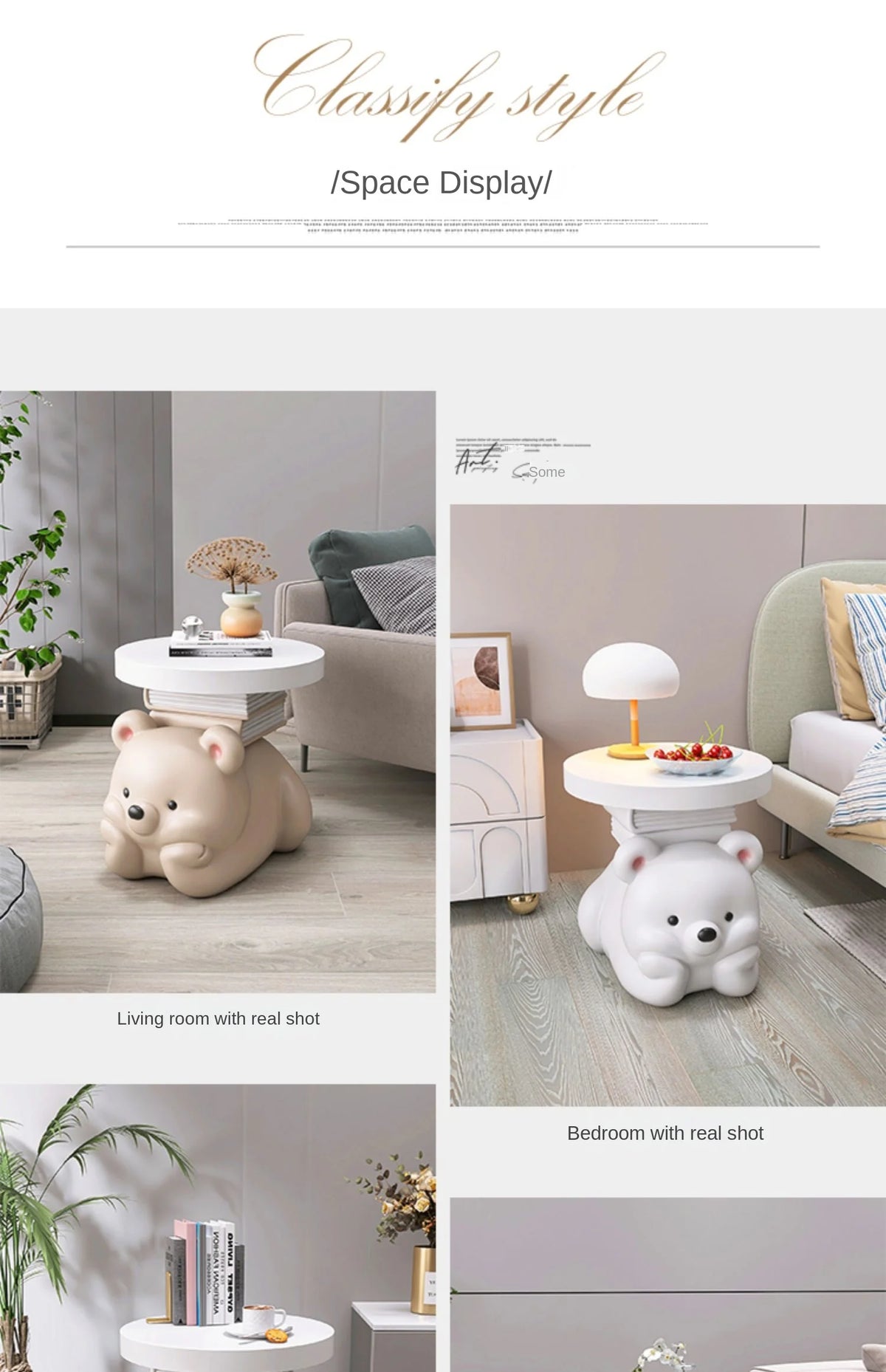 Cream bear-shaped MC THE BLACK DIAMOND end table with a playful bear design for living room decor.