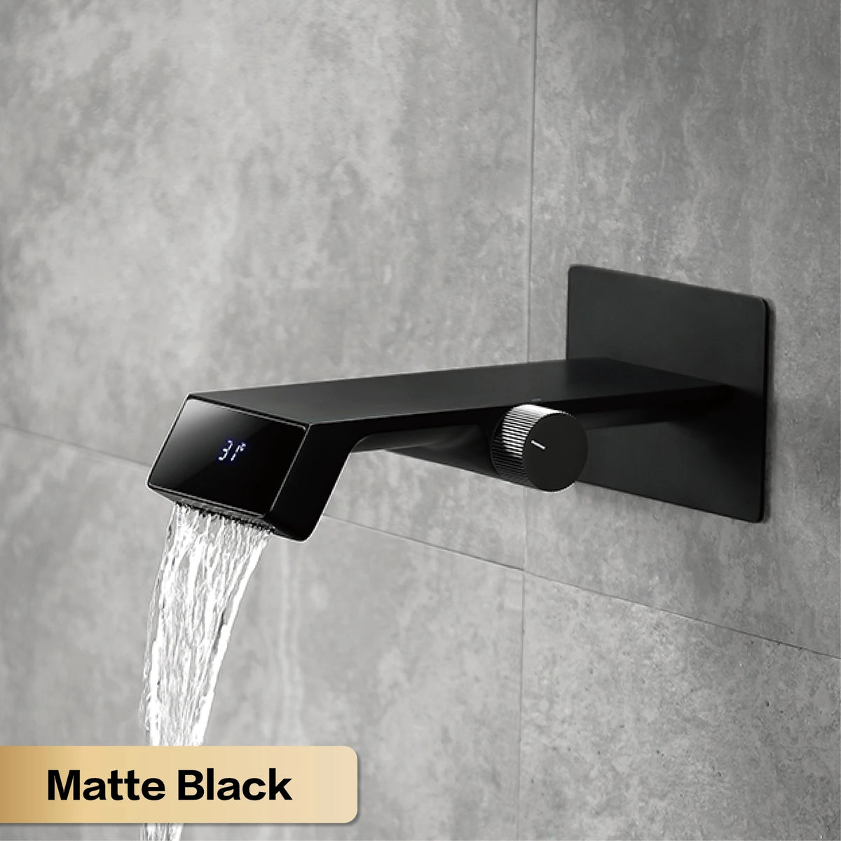 Luxury MC THE BLACK DIAMOND gray brass bathroom faucet with LED digital display, designed for bath and sink installation.
