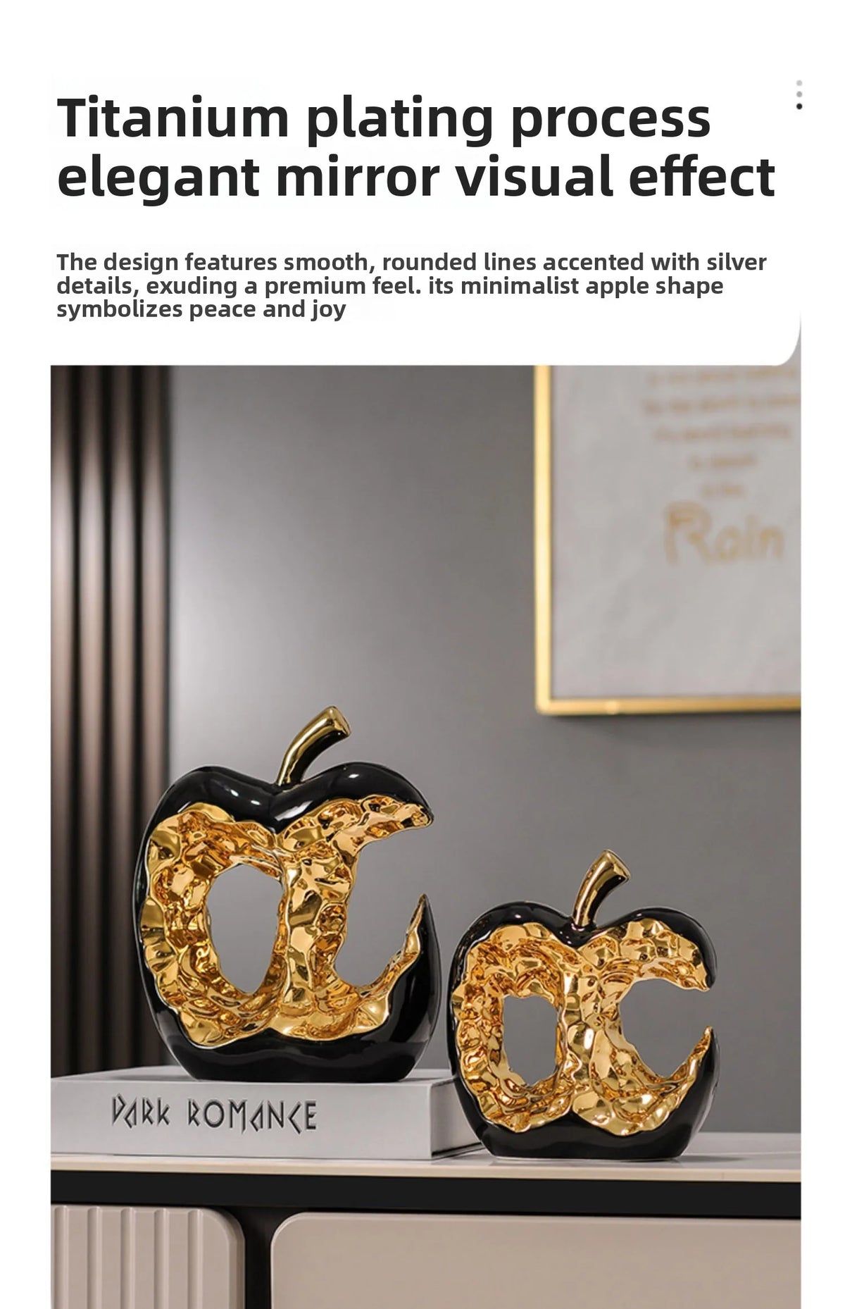 Light luxury ceramic apple ornament by MC THE BLACK DIAMOND, modern decorative figurine for home decor, smooth ceramic finish.