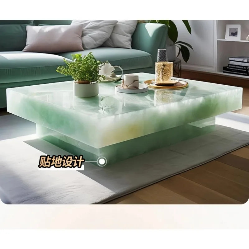 Translucent illuminated coffee table by MC THE BLACK DIAMOND, showcasing a modern back-lit design and sleek furniture style.