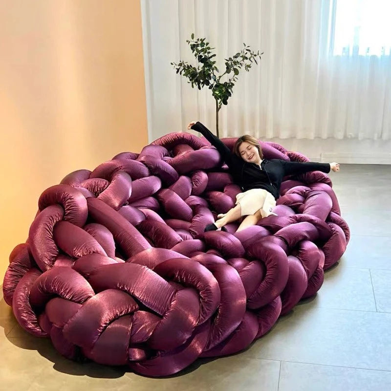 Luxury Italian Nordic designer sectional sofa with winding woven python upholstery by MC THE BLACK DIAMOND, showcasing plush seating and modern style.