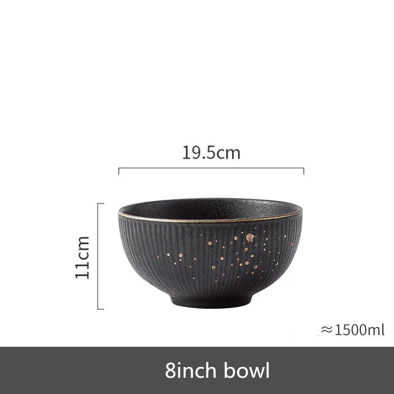 Ceramic dinnerware set with bowls and cutlery from MC THE BLACK DIAMOND, stylish kitchen dishes and tableware for dining.