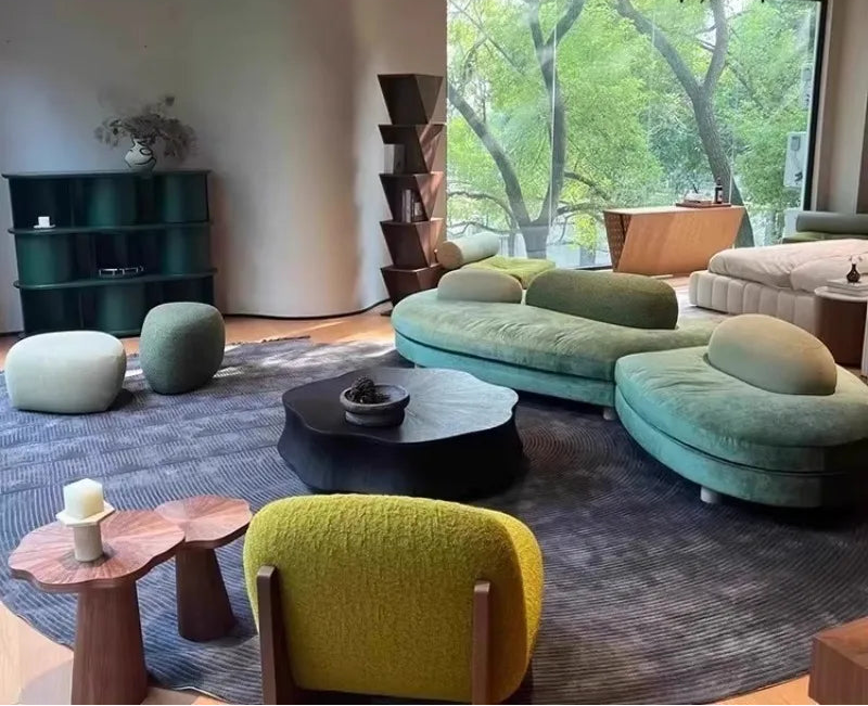 Large flat layer green fabric sectional sofa by MC THE BLACK DIAMOND, featuring a special-shaped, modern design for comfortable seating.
