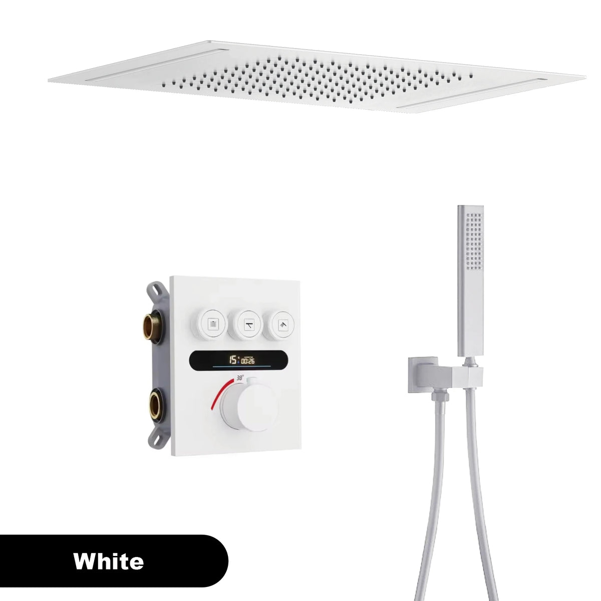 MC THE BLACK DIAMOND shower system with ceiling-mounted bath mixer for hot and cold water, sleek modern design.