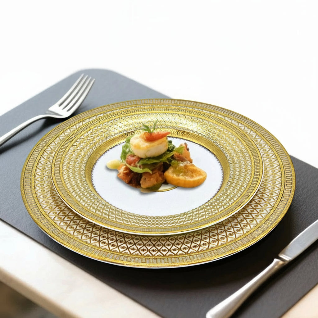 Elegant white porcelain dinnerware set by MC THE BLACK DIAMOND, includes plates, bowls, and cups for a complete dining experience.