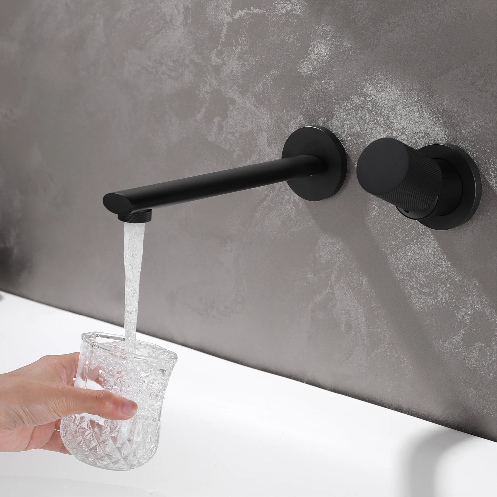 Rose gold brass wall-embedded bathroom bath sink faucet by MC THE BLACK DIAMOND, modern and sleek design for contemporary bathrooms.