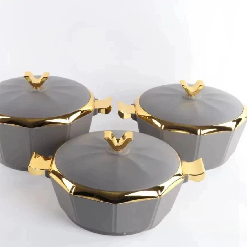 MC THE BLACK DIAMOND 3-piece food warmer casserole set with sleek design, ideal for keeping dishes warm and serving in style.