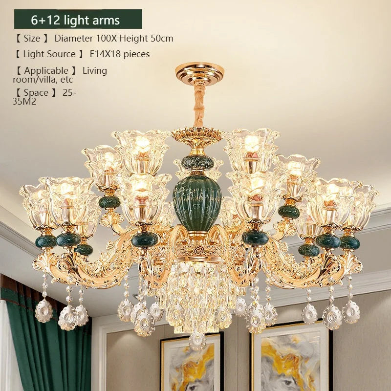 LED crystal ceramic retro chandelier by MC THE BLACK DIAMOND featuring European-style design and elegant lighting fixtures.