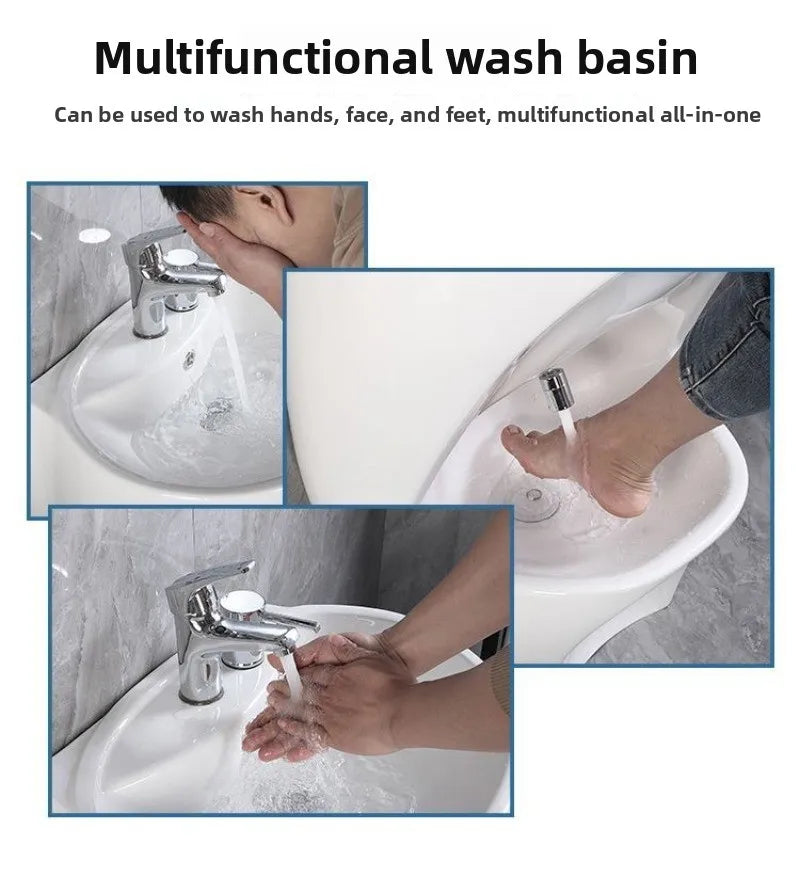Ceramic wall-mounted and floor-standing Wudu basin by MC THE BLACK DIAMOND, designed for Muslim foot washing with pedestal sink style.