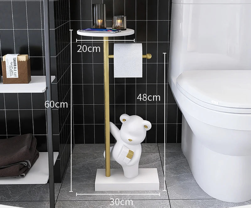 MC THE BLACK DIAMOND bear figurine toilet paper holder for household bathroom decor, featuring a decorative bear design.