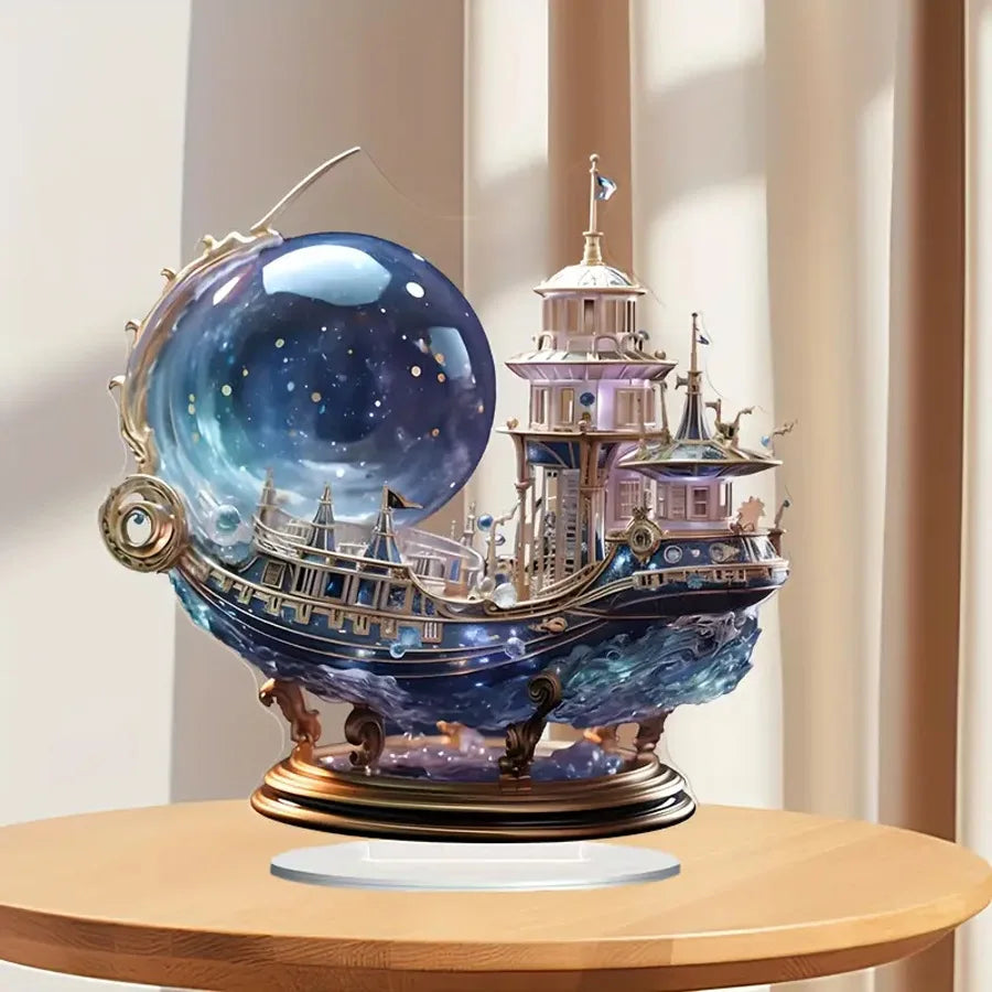 Crystal pirate ship figurine ornament by MC THE BLACK DIAMOND, decorative cruise-themed decor piece with flat crystal details.