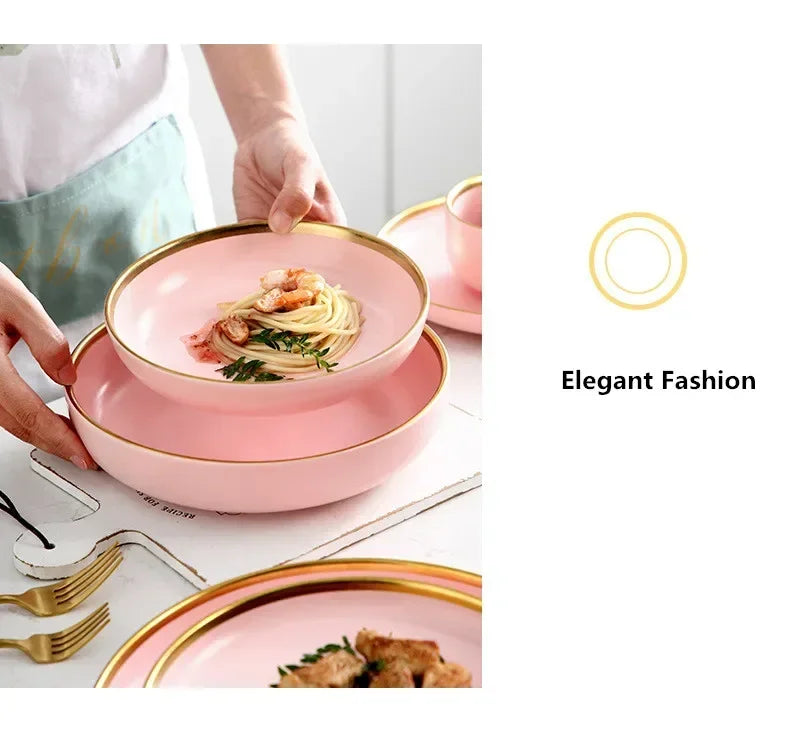 Set of MC THE BLACK DIAMOND ceramic dinnerware dinner sets with plates, bowls, and mugs arranged on a kitchen table.