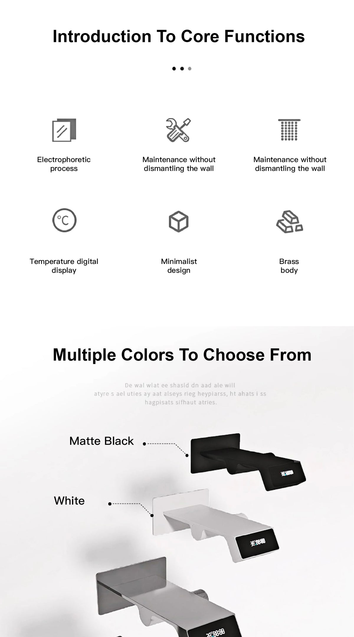 Luxury MC THE BLACK DIAMOND gray brass bathroom faucet with LED digital display and modern bath sink faucet design.