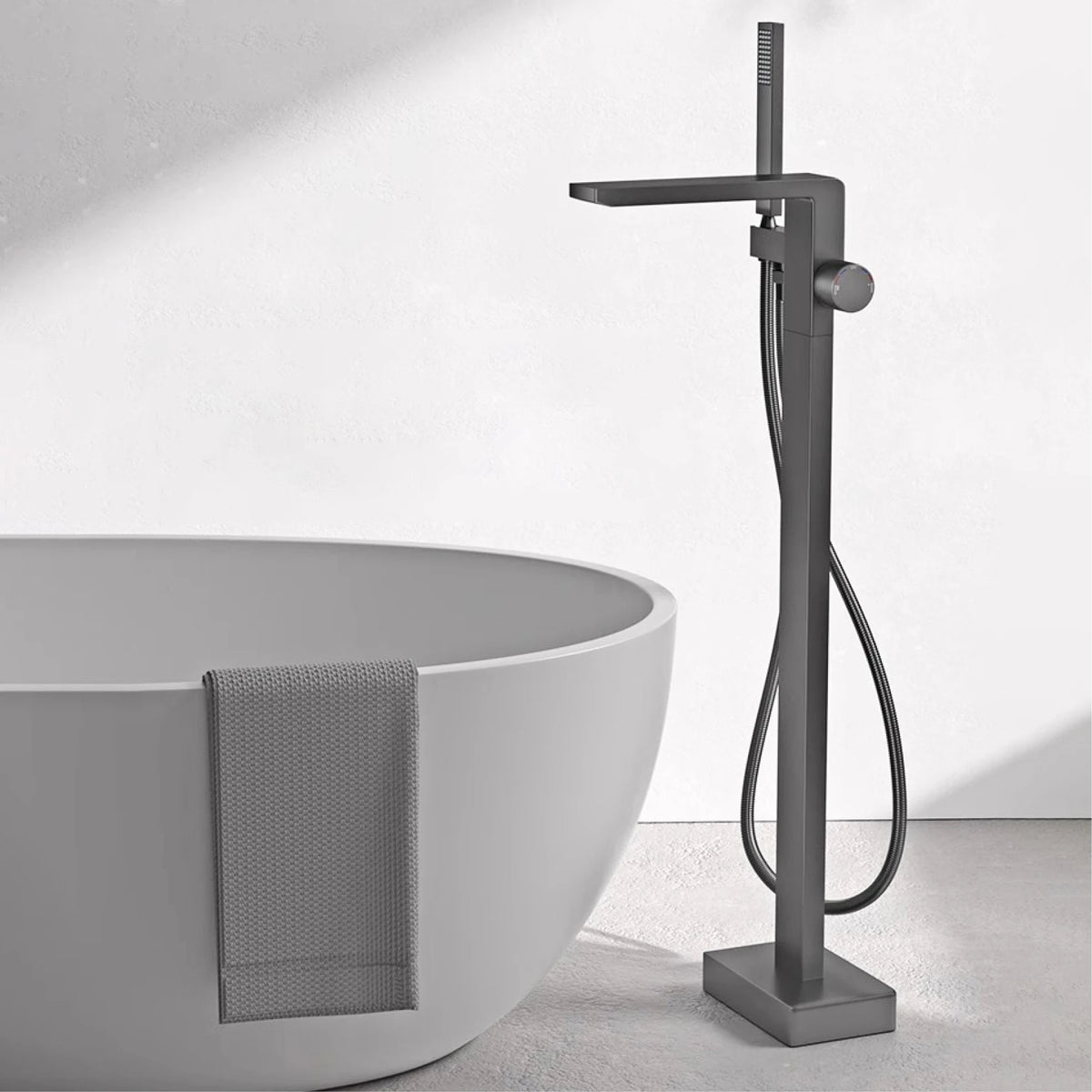 MC The Black Diamond hot and cold water embedded bathtub mixer with sleek design for bathtubs and showers.