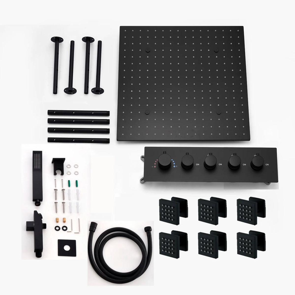 MC THE BLACK DIAMOND LED shower head set with side massage jets and constant temperature valve mixer for a luxurious shower experience.