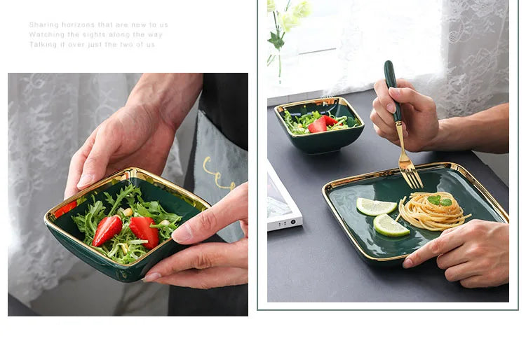 Dark green ceramic dinner plate from 𝕄𝕔 𝕋𝕙𝕖 𝔹𝕝𝕒𝕔𝕜 𝔻𝕚𝕒𝕞𝕠𝕟�