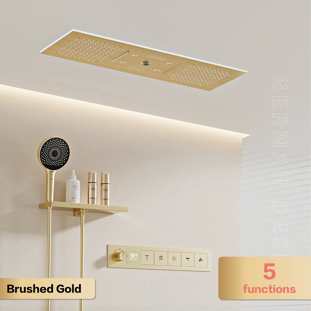 Luxury brass gunmetal LED display thermostatic shower fixture from MC THE BLACK DIAMOND, featuring modern bath and shower faucet design.