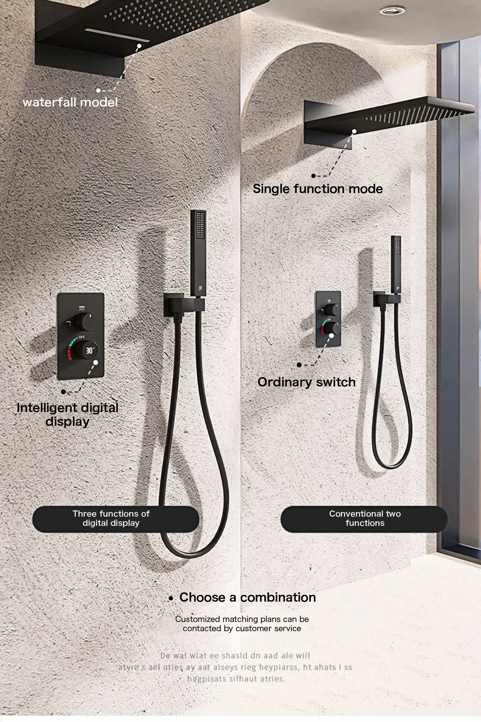 MC THE BLACK DIAMOND LED digital shower system with dual control for hot and cold water, featuring a modern bathroom tap display.