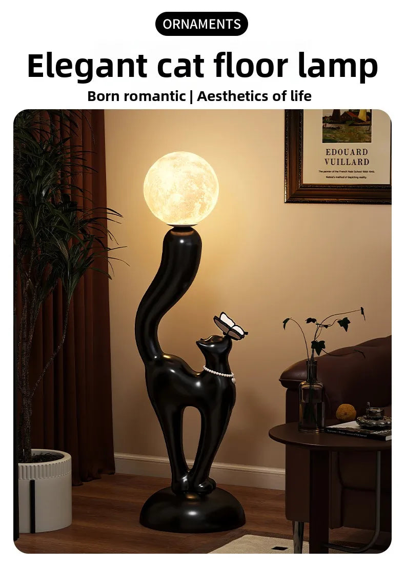 Creative cat statue floor decoration by MC THE BLACK DIAMOND, detailed figurine for home decor and stylish interior accents.