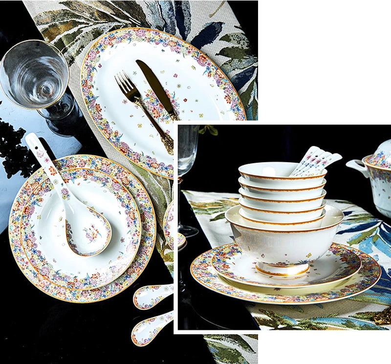 Family size dinnerware set with star design by MC THE BLACK DIAMOND, includes plates, bowls, and mugs for stylish dining.