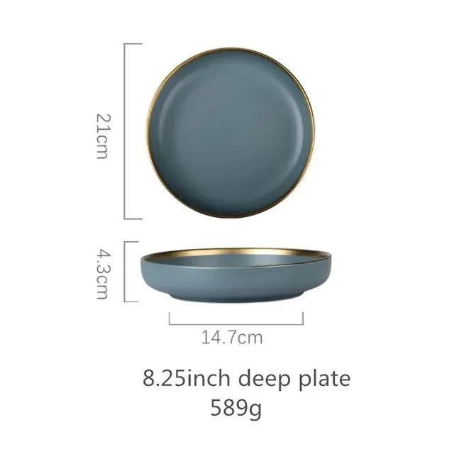 Matte ceramic dinnerware set with cereal bowls, dessert plates, and steak plates by 𝕄𝕔 𝕋𝕙𝕖 𝔹𝕝𝕒𝕔𝕜 𝔻𝕚𝕒