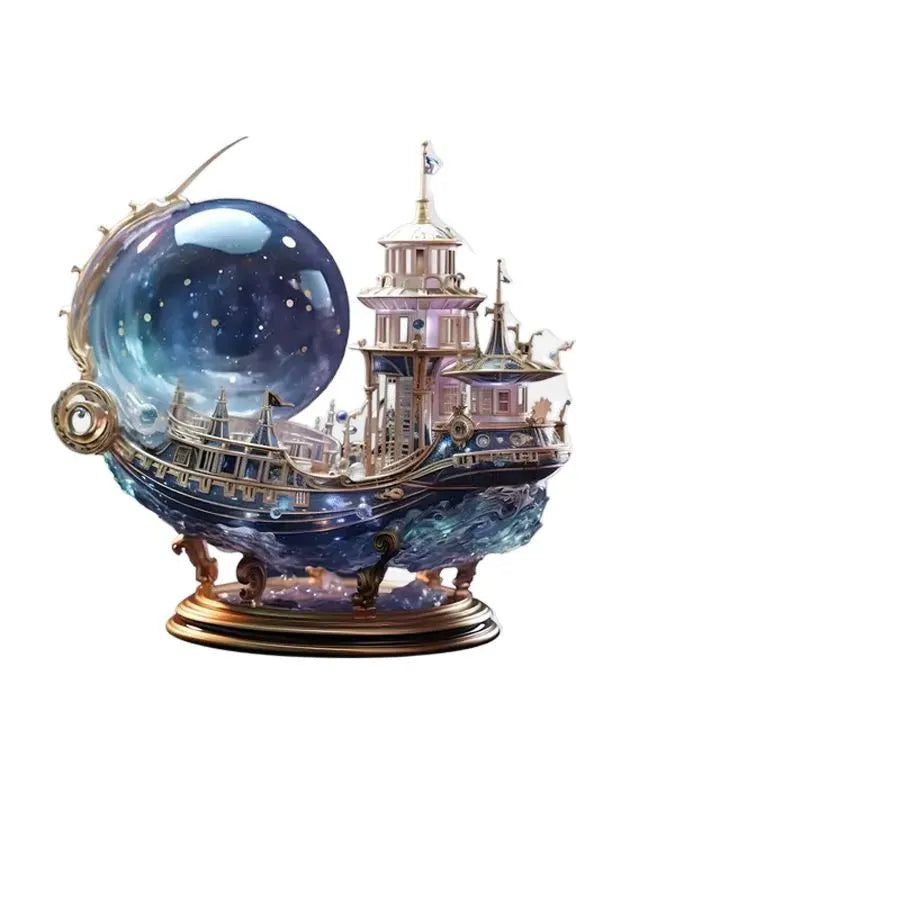 MC THE BLACK DIAMOND crystal pirate ship figurine ornament for decor, featuring a flat crystal cruise ship design.