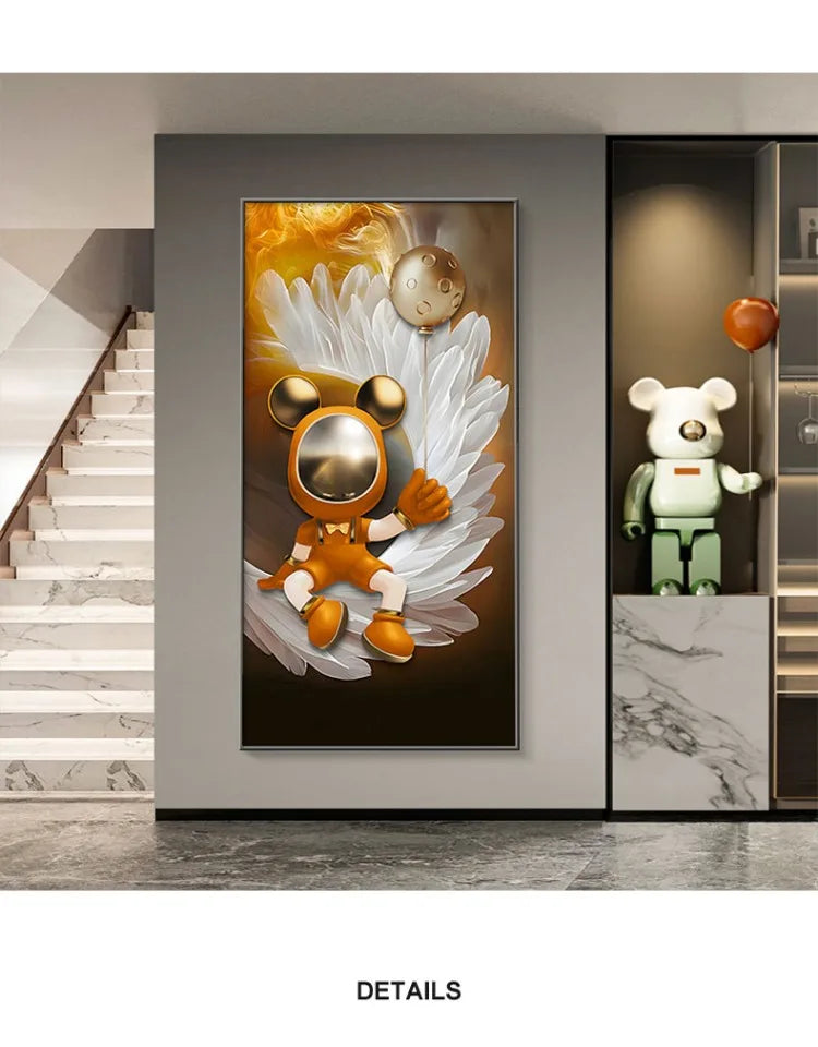Modern art astronaut wall decor with LED lamp, luminous painting for living room or corridor, by MC THE BLACK DIAMOND