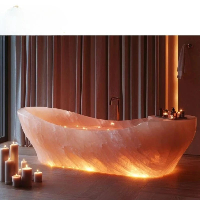 Irregular pink agate freestanding bathtub by MC THE BLACK DIAMOND, stylish and unique for custom apartments and villas.