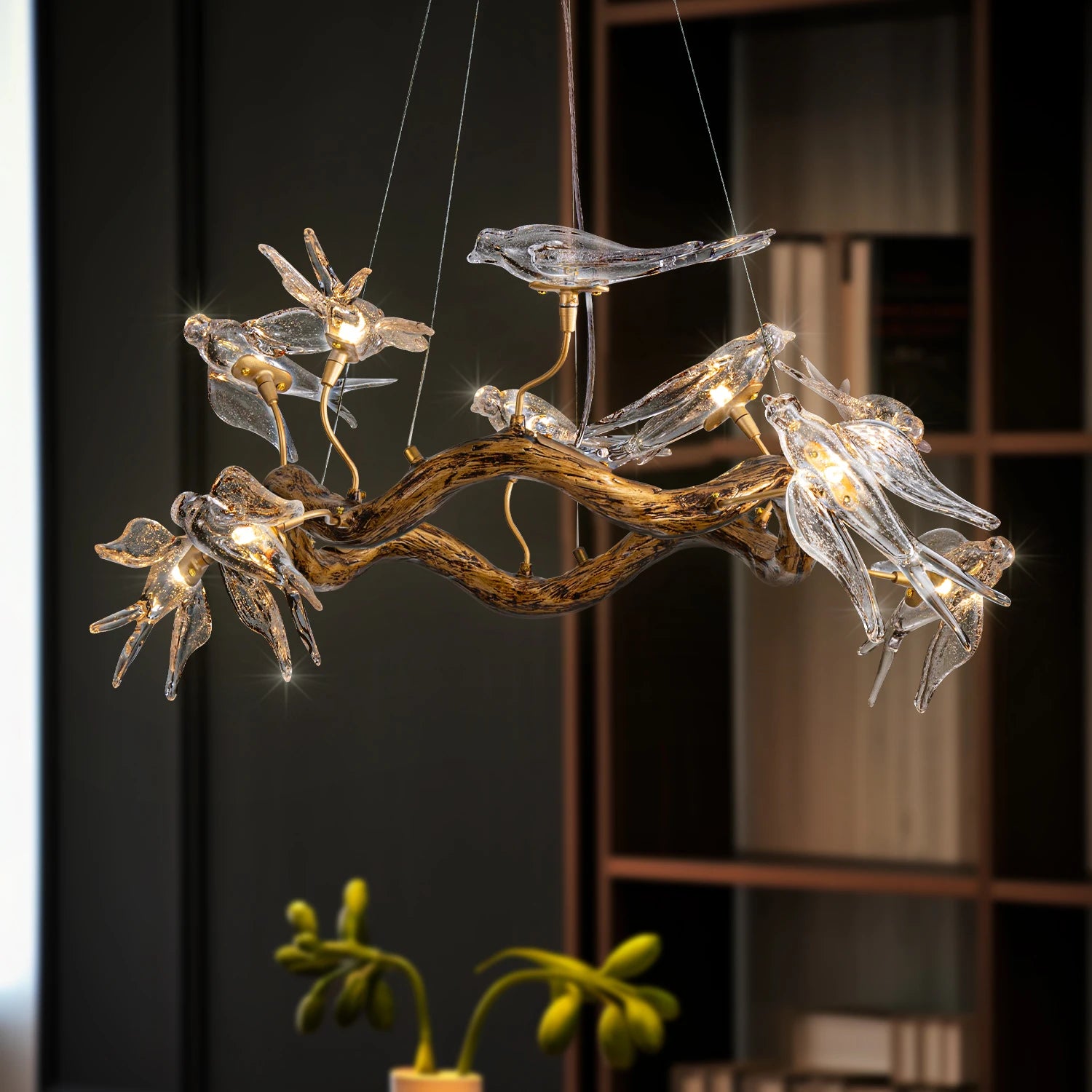 Vintage round bird chandelier with swallow design by MC THE BLACK DIAMOND, featuring intricate metal detailing and elegant lighting fixtures.