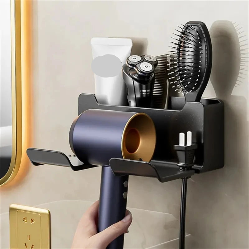 MC THE BLACK DIAMOND hair dryer organizer storage for bathroom, showcasing a sleek and functional hair dryer holder.