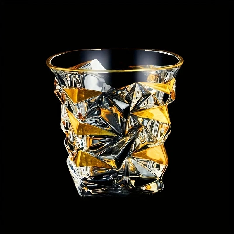 Golden painted crystal tumblers from MC THE BLACK DIAMOND, multi-functional drinkware with elegant crystal design.