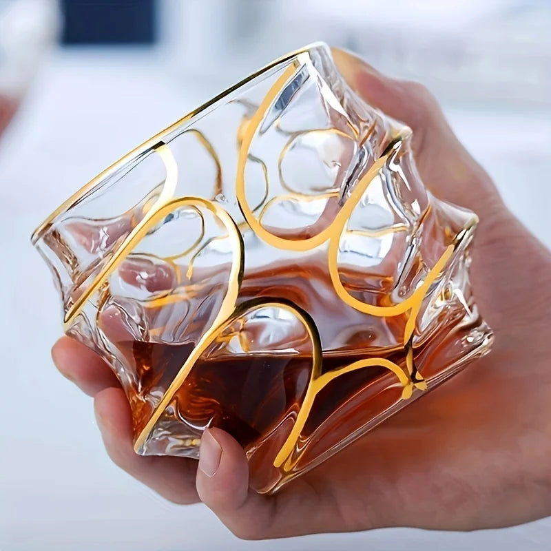Golden painted crystal tumblers from MC THE BLACK DIAMOND, multi-functional barware glasses for drinks and entertaining.