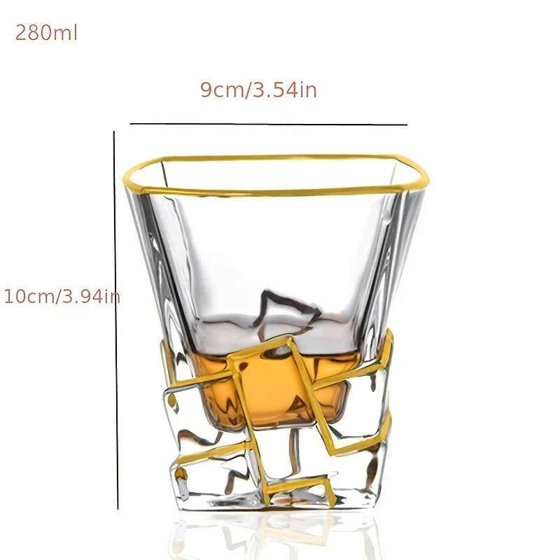 Golden painted crystal tumblers from MC THE BLACK DIAMOND, multi-functional drinkware with a luxurious, reflective surface.