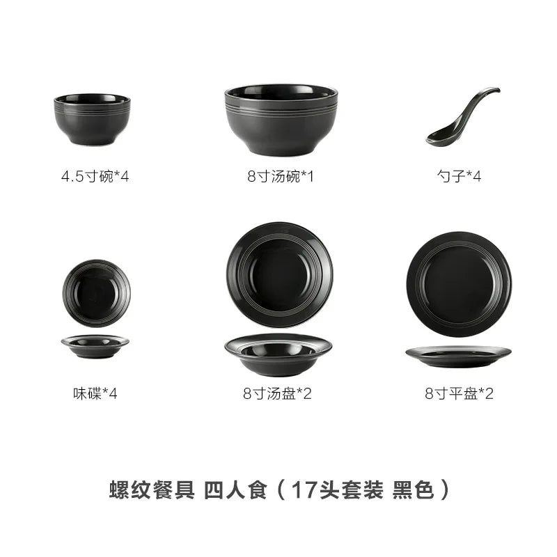 Nordic black and gray ceramic tableware set with rice bowls, soup bowls, and plates from 𝕄𝕔 𝕋𝕙𝕖 𝔹𝕝𝕒𝕔𝕜 𝔻𝕚�