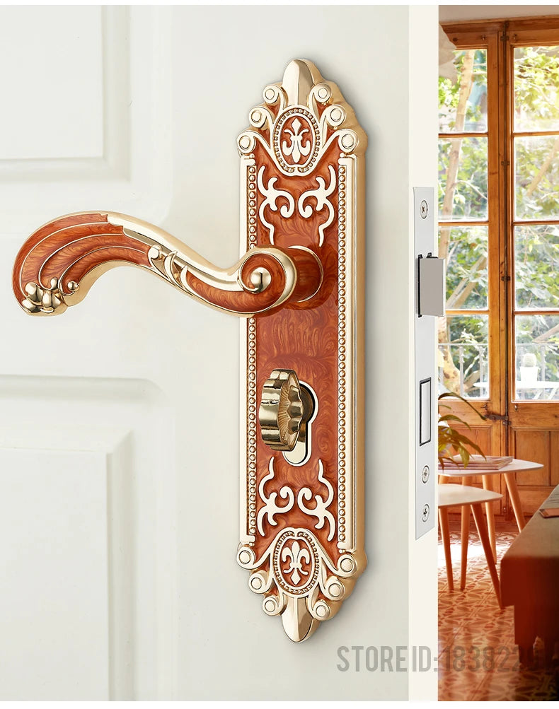 Ivory white gold door lock with keys, home security handle by MC THE BLACK DIAMOND, mounted on a door for secure entry