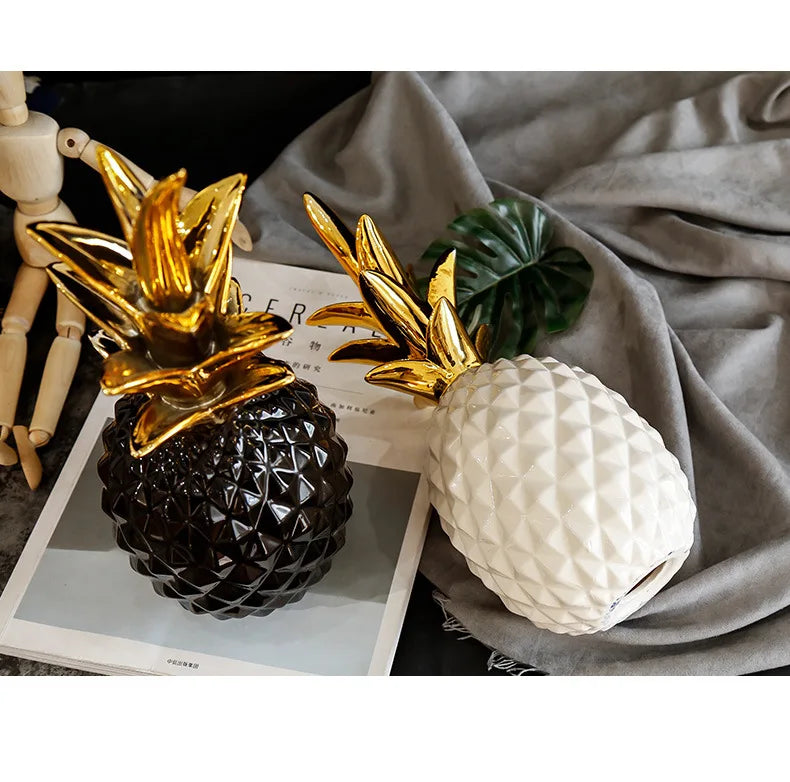 Golden ceramic pineapple home decor by MC THE BLACK DIAMOND, perfect for living rooms, porches, or wedding gift decoration.
