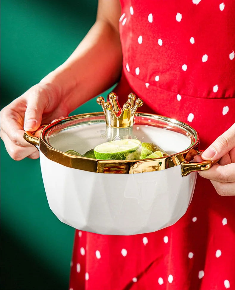 Nordic ceramic bowl with lid from MC The Black Diamonds, solid color cereal, fruit, dessert, or noodle bowl, microwave safe.