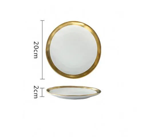 European style gold side black ceramic plate with matte finish, designed for steaks or desserts, by 𝕄𝕔 𝕋𝕙𝕖 𝔹𝕝𝕒𝕔𝕜 𝔻𝕚�