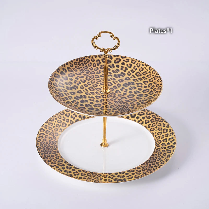 Leopard print bone china coffee set with teapot, cups, sugar bowl, creamer, and mug from 𝕄𝕔 𝕋𝕙𝕖 𝔹𝕝𝕒𝕔𝕜 𝔻�